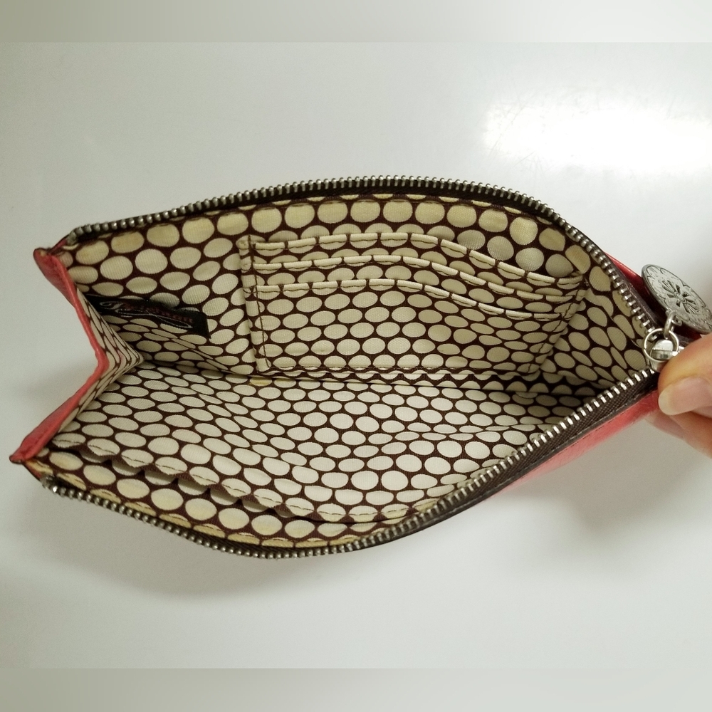 Brighton Vintage Floral Embossed Leather Slim Wallet in Salmon Pink - Picture 9 of 12